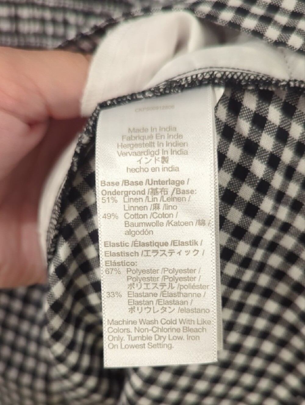 Madewell Dress Gingham Smocked U-Neck Mini Black White size Medium Linen Cotton - Picture 7 of 13